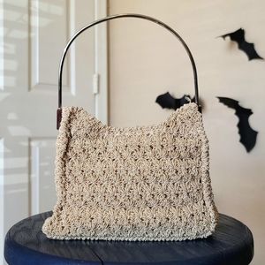 ☀️ Cream Metal Hoop Crocheted Mini Bag